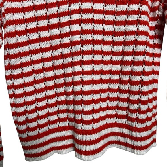 Loft Medium Stripe Open Weave Stitch Boatneck Sweater Red White Xmas Holiday Y2K - Picture 7 of 10
